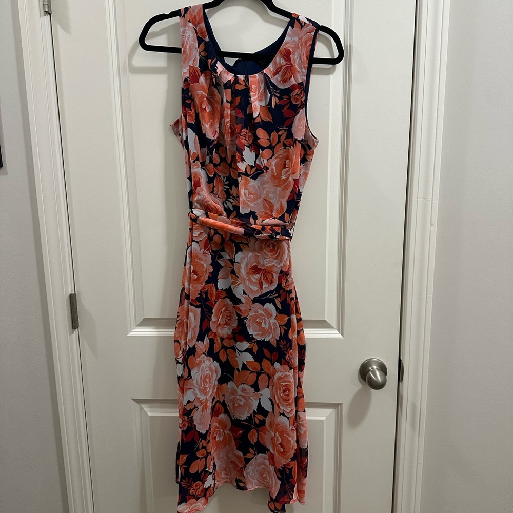 Madison Leigh Floral Midi Dress - Navy and Coral